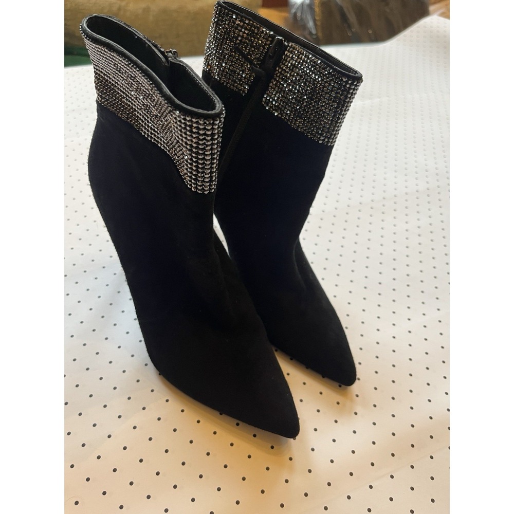 Stuart Weitzman Crystal Rhinestone Ankle Boots Black Suede‎ Heels 8M Designer